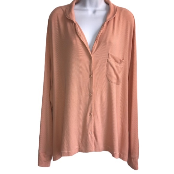 SKIMS peach ribbed super soft & stretchy button up pajama top size 2X NWOT - Picture 7 of 13